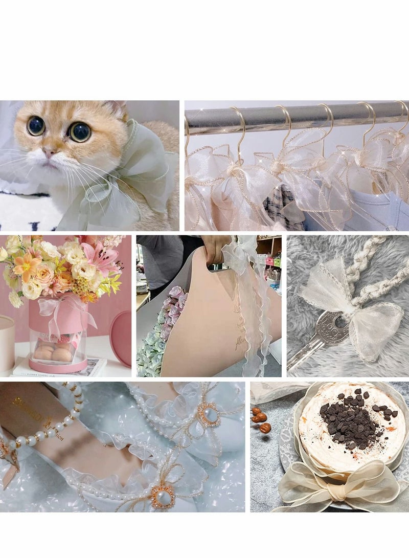 شريط أورغنزا شفاف مع سلك 4 لفات 4 سم × 10 ياردة مع حافة ذهبية لتغليف الهدايا، حرف يدوية، باقة، زينة كعك - Image 3