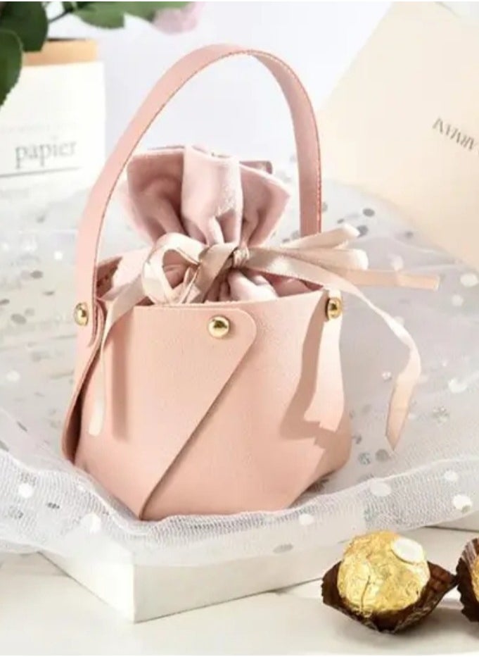 Generic Pink Favour Leather Drawstring Velvet Candy Packaging Box Bag with Bowknot  - Image 1