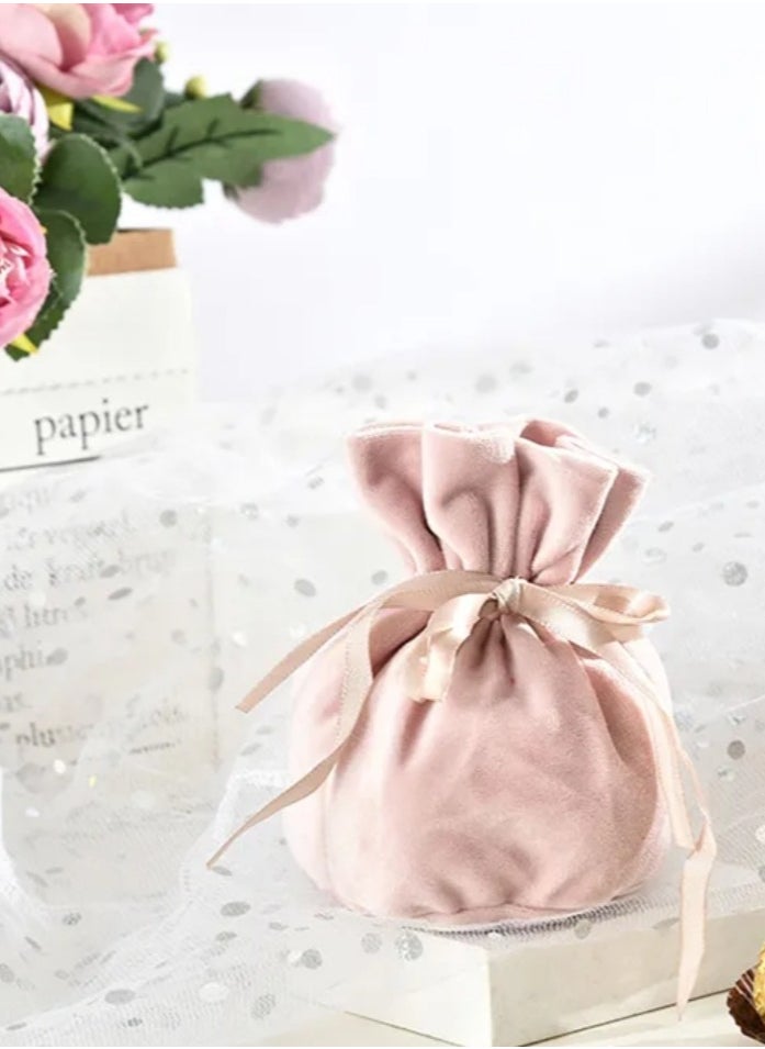 Generic Pink Favour Leather Drawstring Velvet Candy Packaging Box Bag with Bowknot  - Image 3