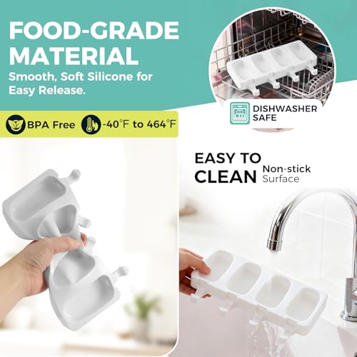 FANS-ONE 3 Set Popsicles Molds with Lids, Large Cake Pop Mold Cakesicle Mold 4 Cavities with 100 Wooden Sticks, Silicone Reusable Ice Pop Molds for Cake Pops, Ice Pops, Cakesicles, Ice Cream, White - Image 2