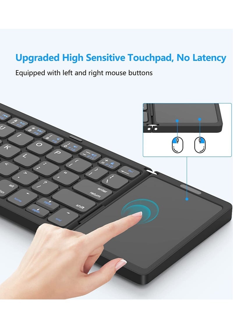 Foldable Bluetooth Keyboard, Tri- Foldable Portable Wireless Keyboard with Touchpad, USB-C Rechargeable for iOS, Android, Windows System Laptop Tablet Smartphone Device - Image 2