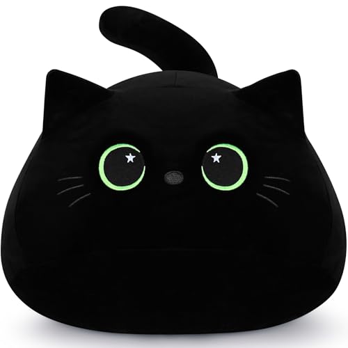 Auspicious beginning 19 Black Cat Plush Toy Giant Black Cat Stuffed Animal Large Plushie Toy Kawaii PlushiesGreen Star Eyes Cat Plush Pillow Decor Plush Toys Plushie Christmas Birthday Gift for Kids - Image 1