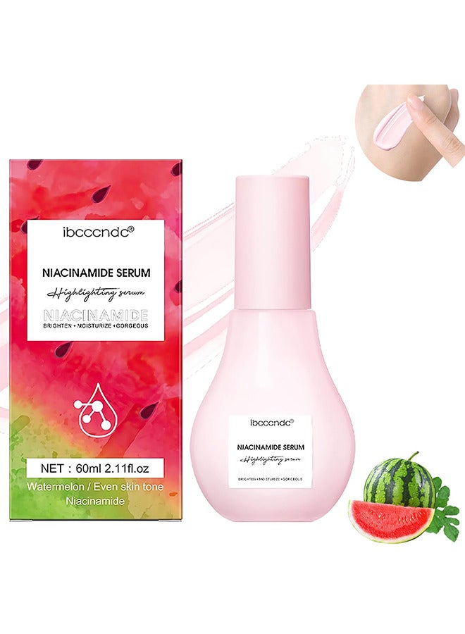 ibcccndc Watermelon Niacinamide Highlighting Serum, With Hyaluronic Acid, Brighten, Moisturize And Lightweight Facial Serum And Priming Liquid Highlighter For Skin Care 60ML - Image 1