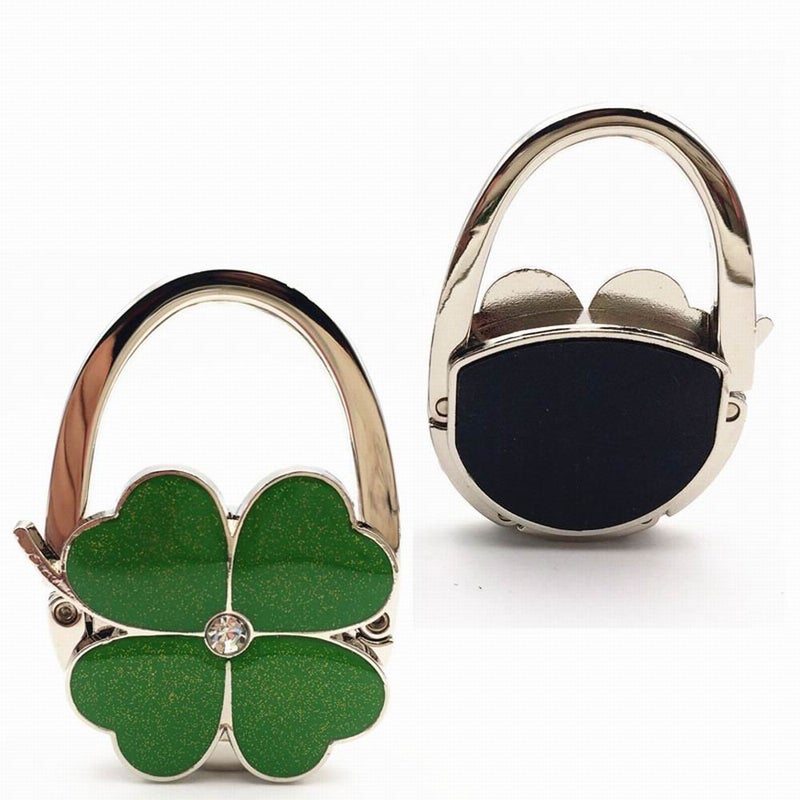 ROFLYER Four Leaf Clover Design Foldable Handbag Hanger Folding Purse Table Hook Holder, with Velvet Pouch(Green) - Image 2