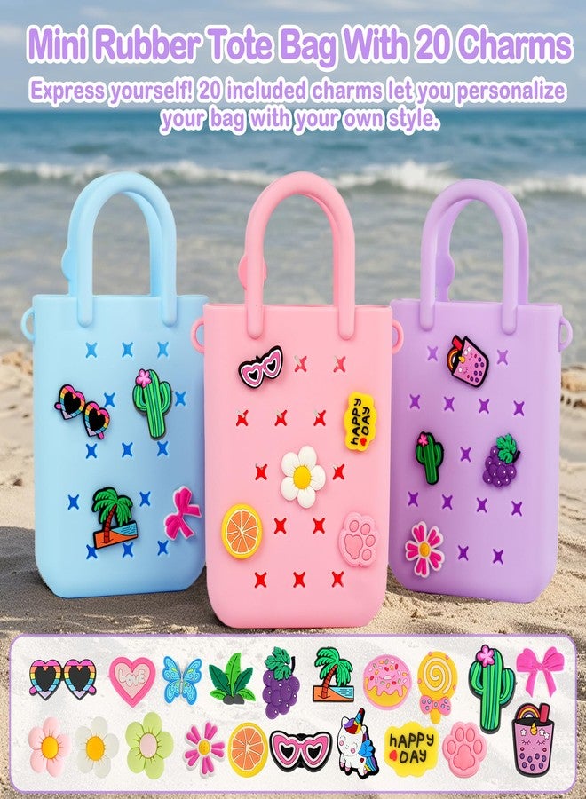 BestStone Silicone Mini Hole Handbag Toddler Purse with 20 Charms, Small Rubber Beach Bag With Adjustable Shoulder Strap, Mini Tote Bags for Little Girls and Woman Birthday Gift(Pink) - Image 5