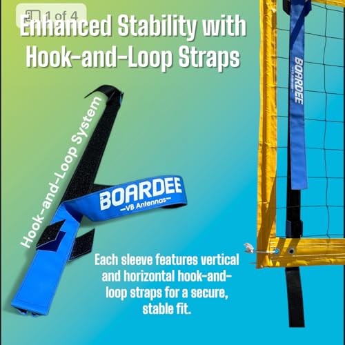 BOARDEE Volleyball Net Antenna Sleeves - Durable Tarpaulin Hook-and-Loop Sleeves with Vertical Straps - Indoor and Beach Volleyball Net Equipment - Pack of 2 (No Antennas Included) (Blue) - Image 5