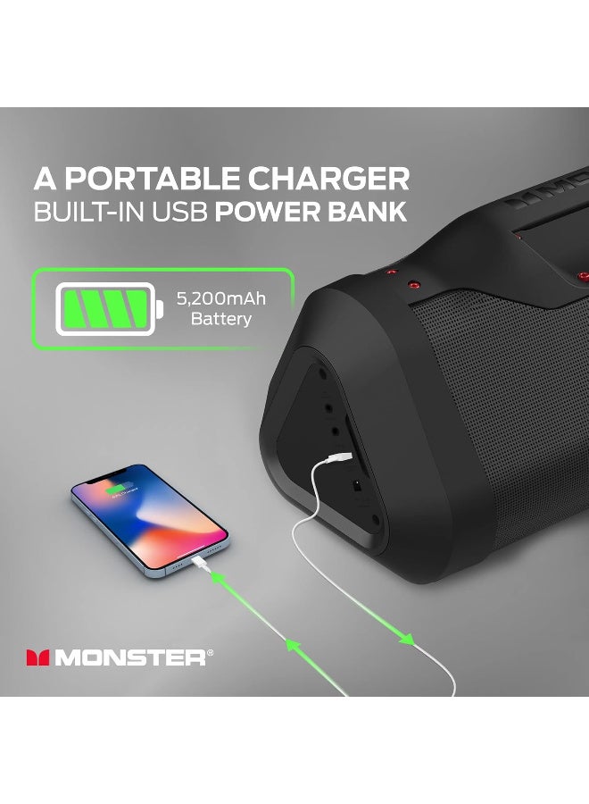 Monster Blaster 3.0 Portable Wireless Bluetooth Speaker, 120W Rechargeable Wireless Boombox, USB Charge Out, IPX5 Water Resistant - Black - Image 5