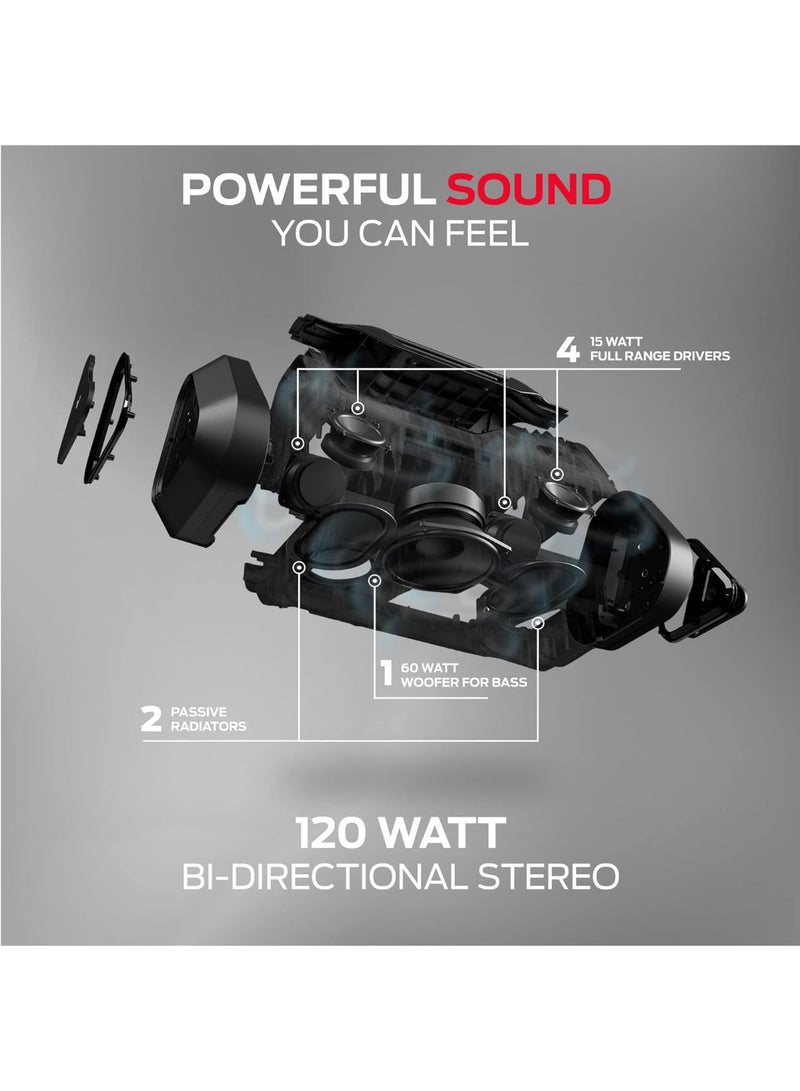Monster Blaster 3.0 Portable Wireless Bluetooth Speaker, 120W Rechargeable Wireless Boombox, USB Charge Out, IPX5 Water Resistant - Black - Image 2