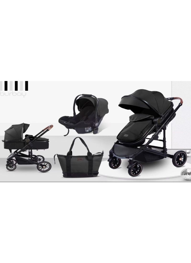 burbay 4 in 1 Baby Stroller Street Stroller Rocking Car Chair Sling Bag for Mommy and Baby Supplies High Quality Material Leather  - Image 5