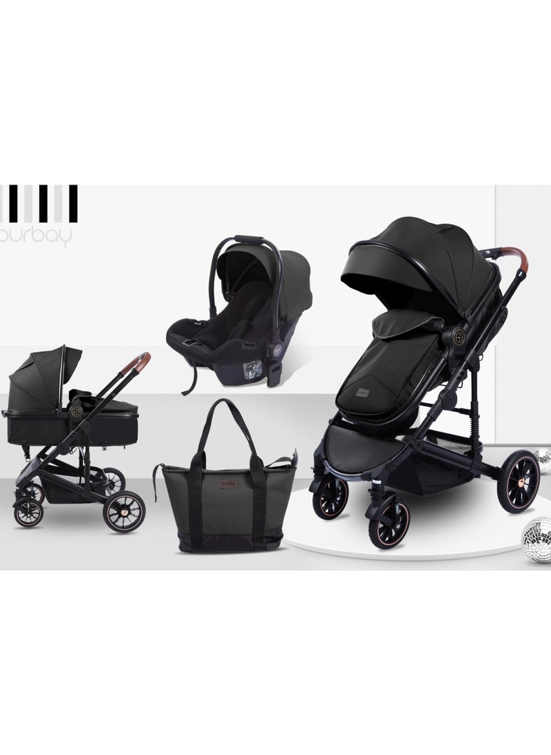 burbay 4 in 1 Baby Stroller Street Stroller Rocking Car Chair Sling Bag for Mommy and Baby Supplies High Quality Material Leather  - Image 1
