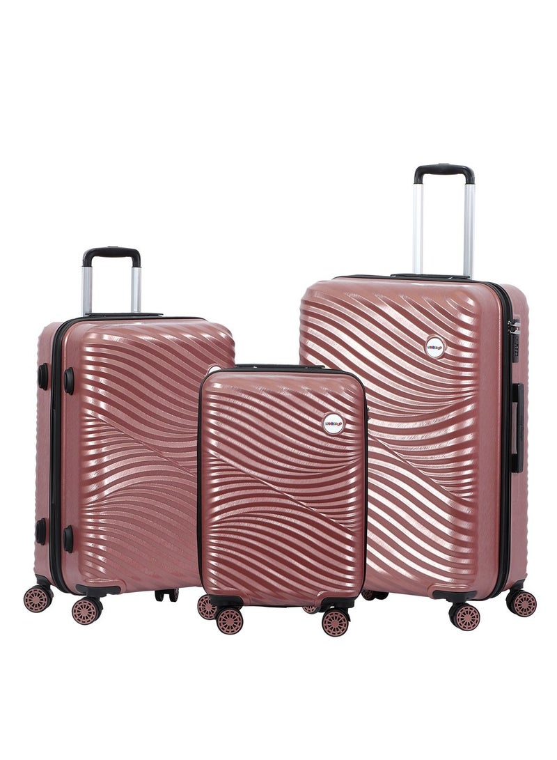 بيج ديزاين طقم حقائب سفر مودز أب من 3 قطع بعجلات دوارة وردي ذهبي - Image 1