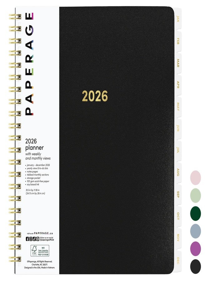 PAPERAGE 2026 Weekly & Monthly Planner, 12 Months (January 2026 - December 2026), 9.2 in x 11.2 in, Spiral Bound 2026 Planner with Weekly, Monthly & Yearly Views, Note Pages & Inner Pocket - Black - Image 1