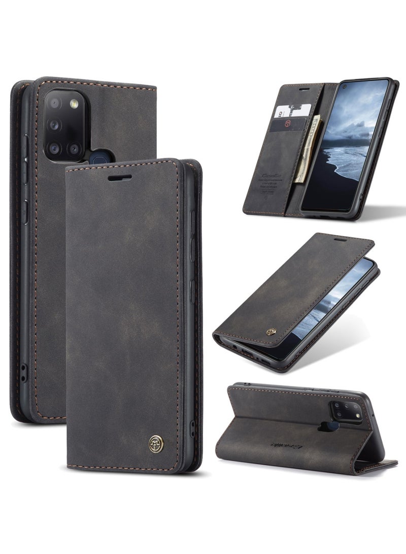 CaseMe Samsung Galaxy A21S Case Wallet Case Book Folding Flip Folio Case with Magnetic Kickstand Card Slots Protective Cover - Black - Image 1