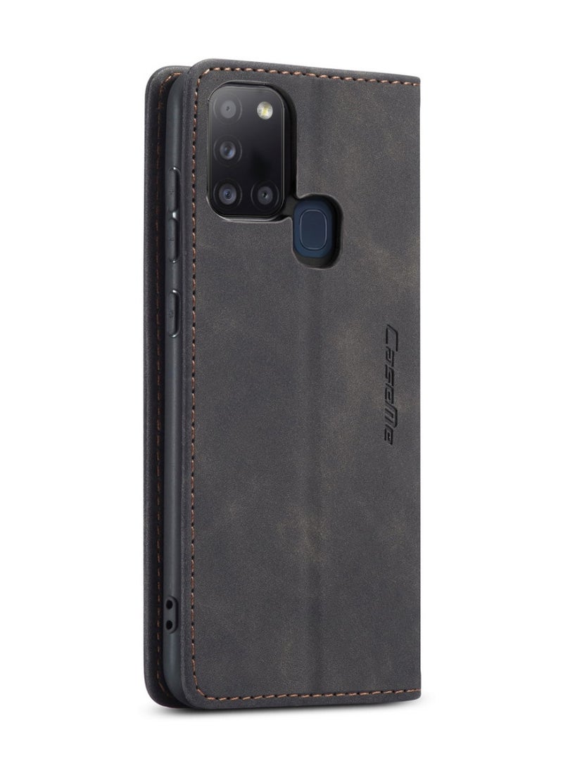 CaseMe Samsung Galaxy A21S Case Wallet Case Book Folding Flip Folio Case with Magnetic Kickstand Card Slots Protective Cover - Black - Image 3