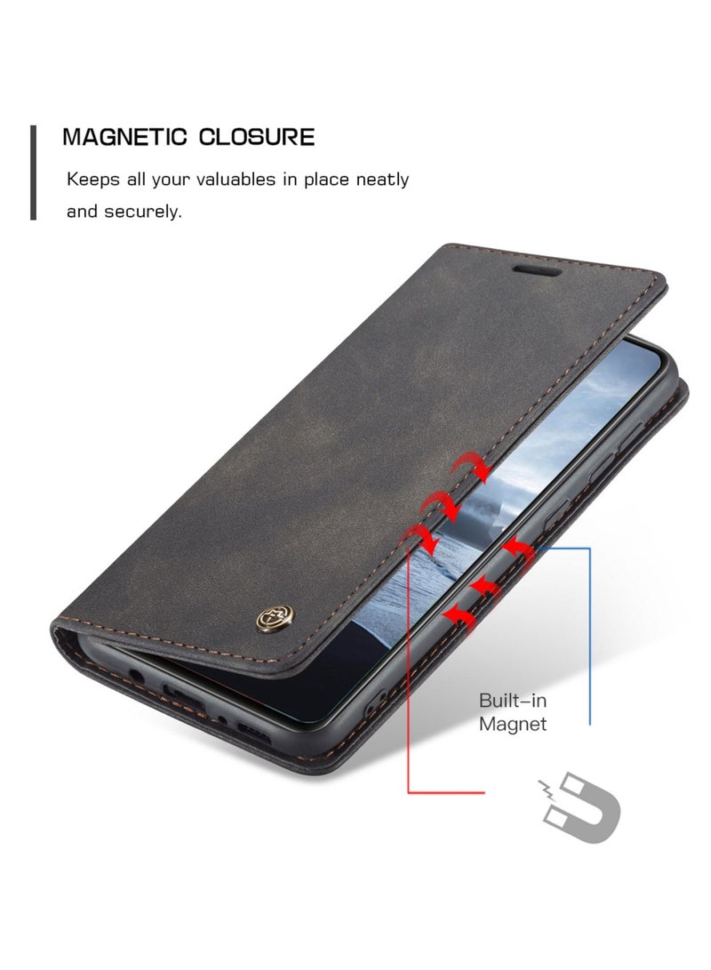 CaseMe Samsung Galaxy A21S Case Wallet Case Book Folding Flip Folio Case with Magnetic Kickstand Card Slots Protective Cover - Black - Image 5