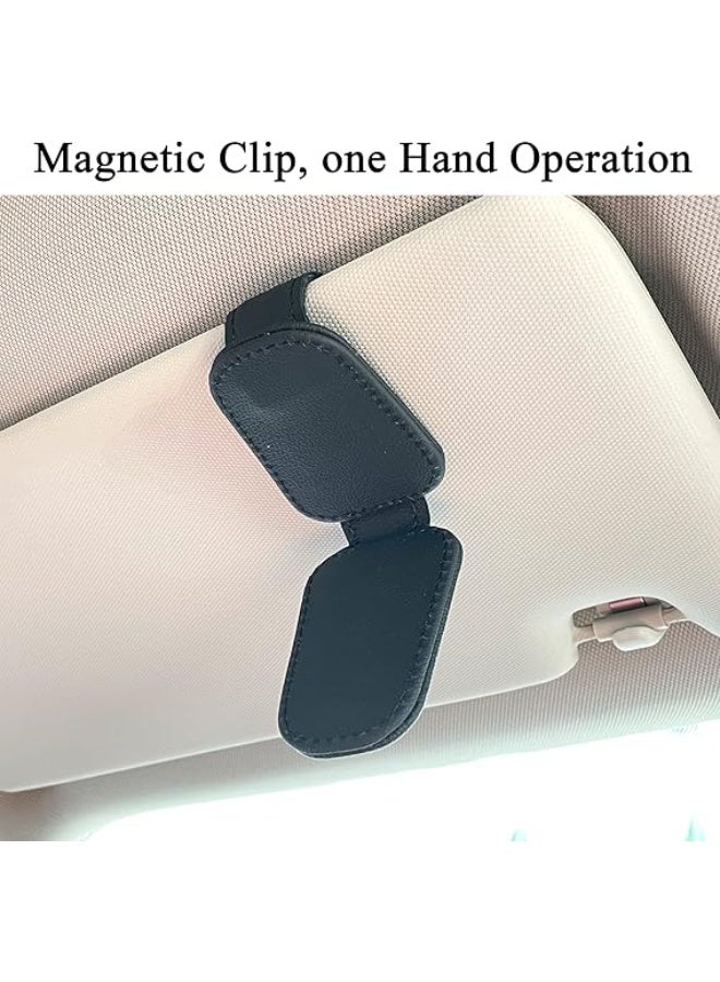 2 Pieces Sunglass Holder for Car Visor, Magnetic Leather Eyeglass Hanger Clip for Car, Car Visor Accessories (Black and Grey) - Image 4