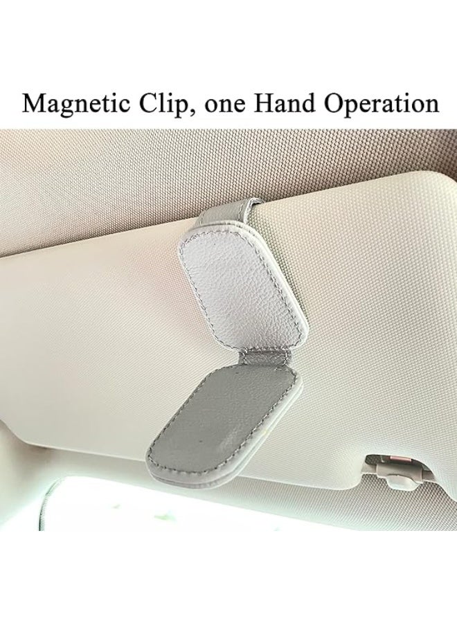 2 Pieces Sunglass Holder for Car Visor, Magnetic Leather Eyeglass Hanger Clip for Car, Car Visor Accessories (Black and Grey) - Image 3