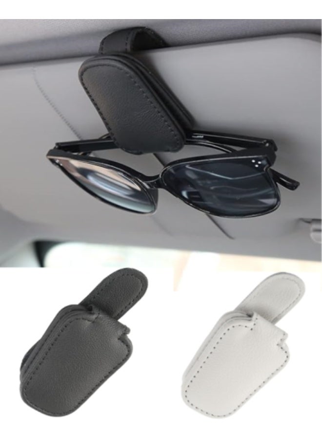 2 Pieces Sunglass Holder for Car Visor, Magnetic Leather Eyeglass Hanger Clip for Car, Car Visor Accessories (Black and Grey) - Image 1