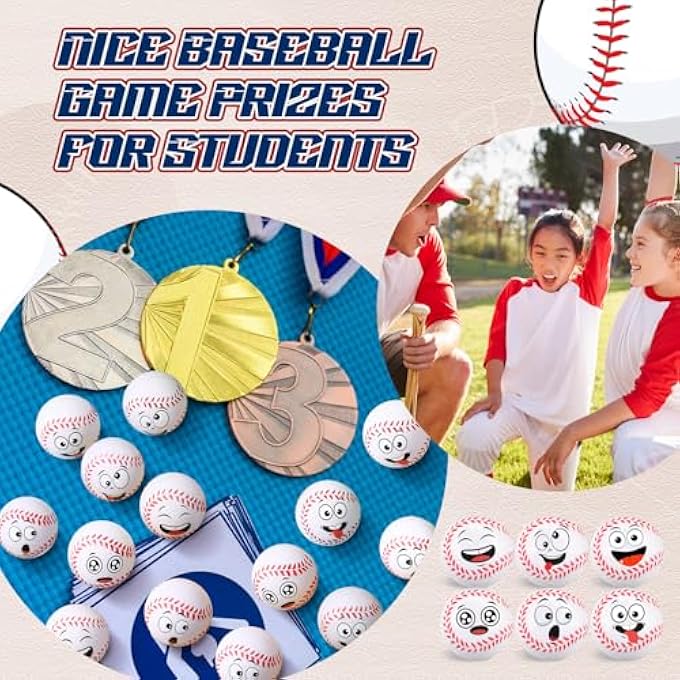 Arrowbash 60 Pcs Baseball Stress Ball Bulk, Mini Face Stress Balls Squeeze Foam Baseball Anxiety Relief Sport Party Favors Goodie Bag Fillers Birthday Gift Decoration - Image 3