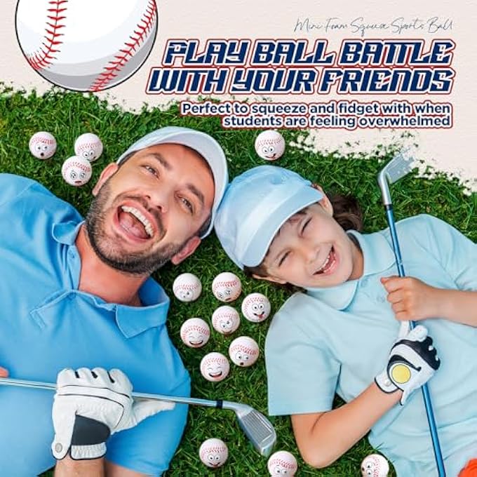 Arrowbash 60 Pcs Baseball Stress Ball Bulk, Mini Face Stress Balls Squeeze Foam Baseball Anxiety Relief Sport Party Favors Goodie Bag Fillers Birthday Gift Decoration - Image 4