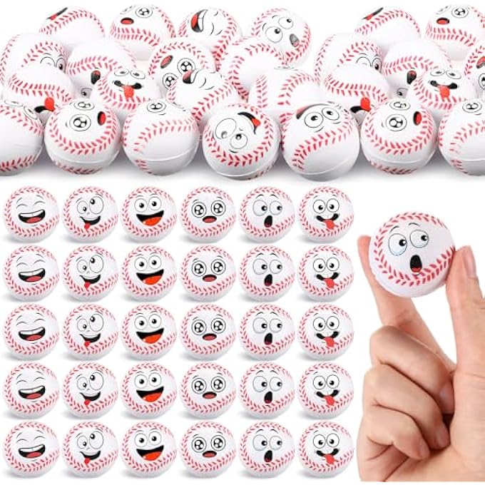 Arrowbash 60 Pcs Baseball Stress Ball Bulk, Mini Face Stress Balls Squeeze Foam Baseball Anxiety Relief Sport Party Favors Goodie Bag Fillers Birthday Gift Decoration - Image 1
