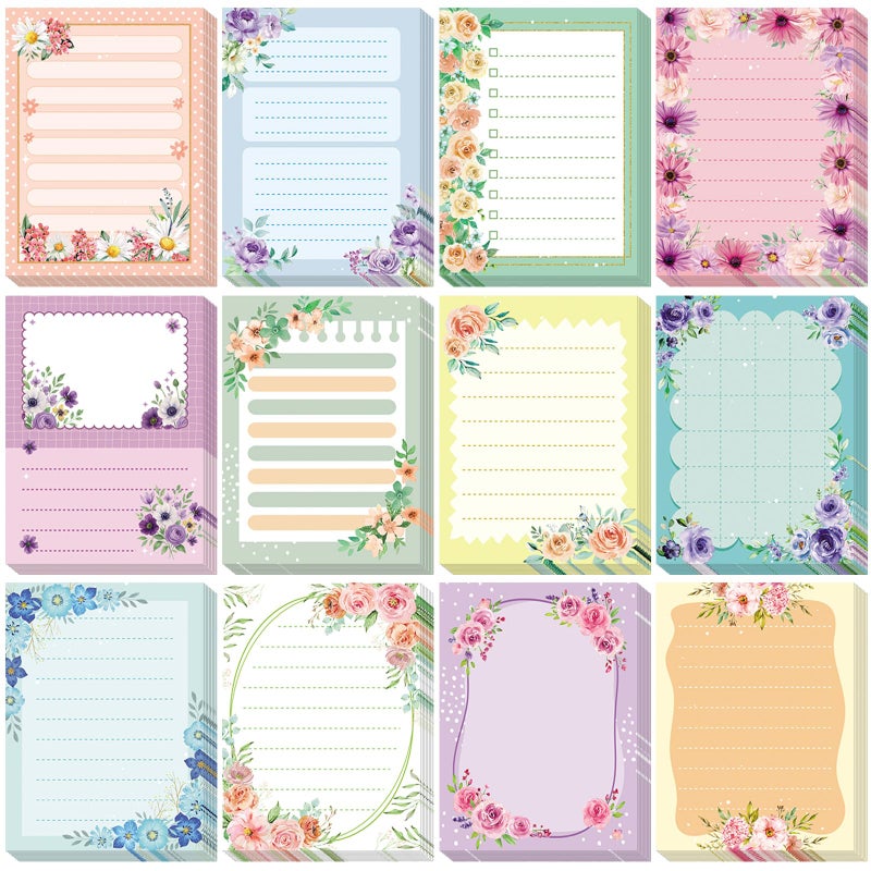 Chiisong 12 Pads Cute Sticky Notes Flower Sticky Notes 3 x 4 Inches Colored Adhesive Memo Reminder Decor Floral Memo Pads Flower Notepads for Journal Office Birthday Gifts - Image 1