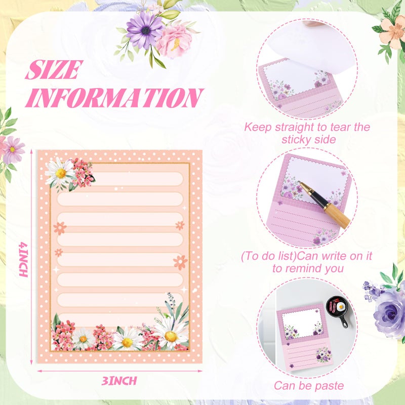 Chiisong 12 Pads Cute Sticky Notes Flower Sticky Notes 3 x 4 Inches Colored Adhesive Memo Reminder Decor Floral Memo Pads Flower Notepads for Journal Office Birthday Gifts - Image 3