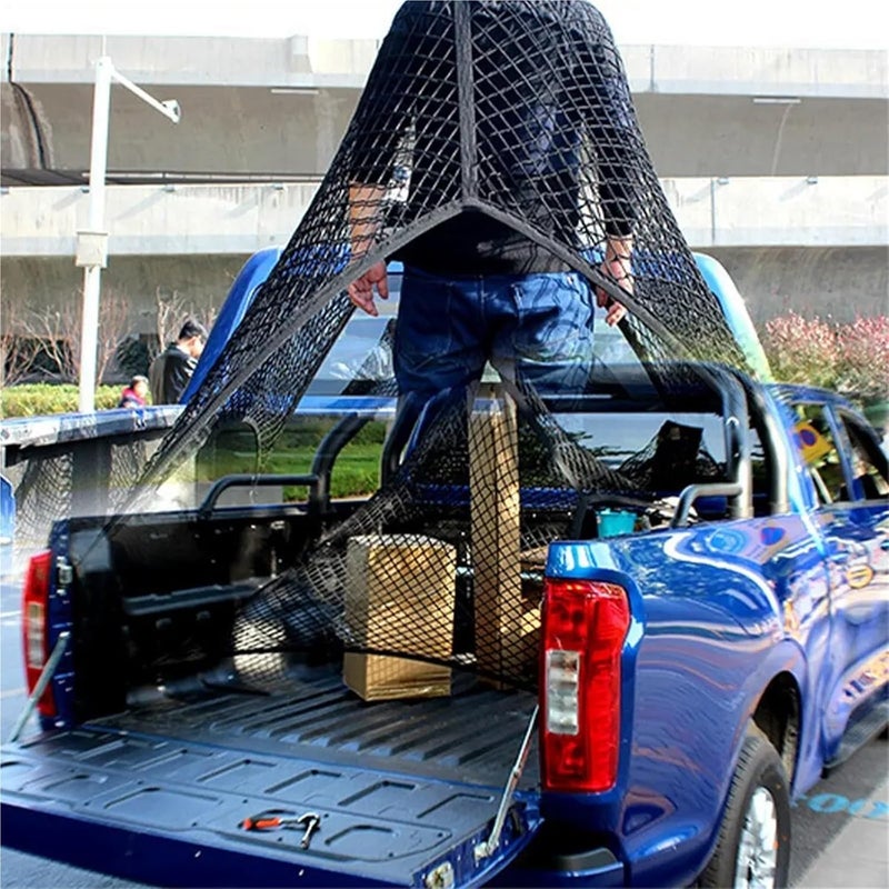 High Elastic Cargo Net for Pickup Truck Bed 4'x4' Stretch to 7'x7' Double Layer Bungee Net Mesh for Ford F150 SVT Raptor Tundra(04) - Image 4