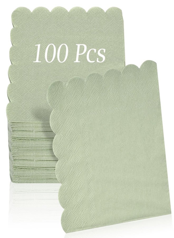 Hoiny 100 Pcs Cocktail Napkins, 2-Ply 5 x 5 Inches Disposable Scalloped Napkins, Thick Premium Dessert Napkins for Party, Wedding, Dinner, Birthday, Anniversary, Festival (Sage Green) - Image 1
