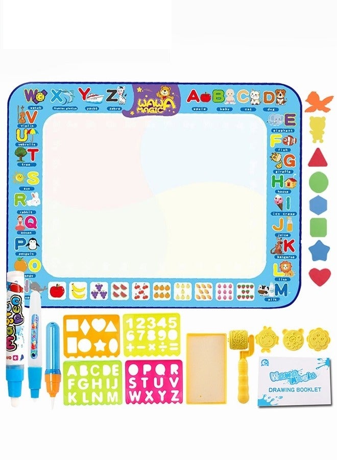 ميكسد 100x75cm رسم حصيرة ، أكبر منطقة الرسم السحر لون المياه الرسم حصيرة ، وسادة الكتابة على الجدران مع 3 أقلام سحرية وملحقاتها الغنية والمياه ومعدات تعليمية للأطفال آمنة ومثيرة للاهتمام - Image 2