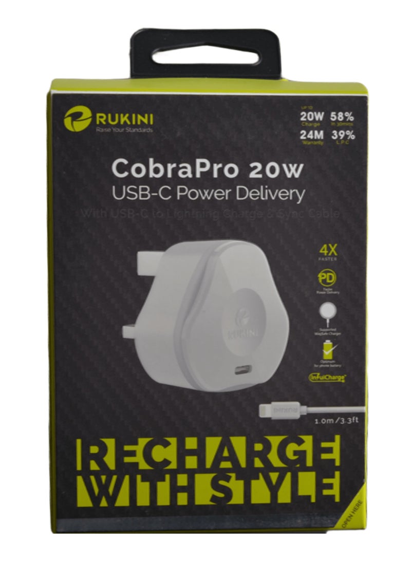 CopraPro USB-C Home Adapter PD 20 W with USB-C to Lightning Cable 1 meter - White