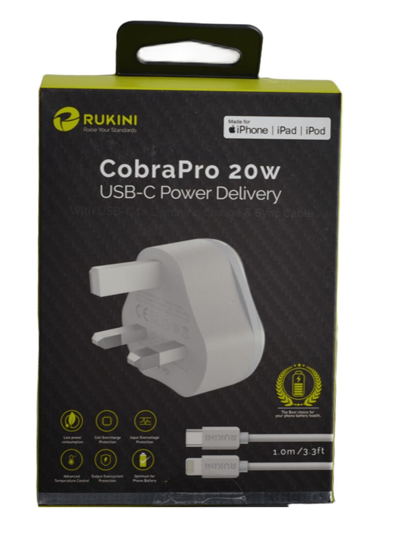CopraPro USB-C Home Adapter PD 20 W with USB-C to Lightning Cable 1 meter - White