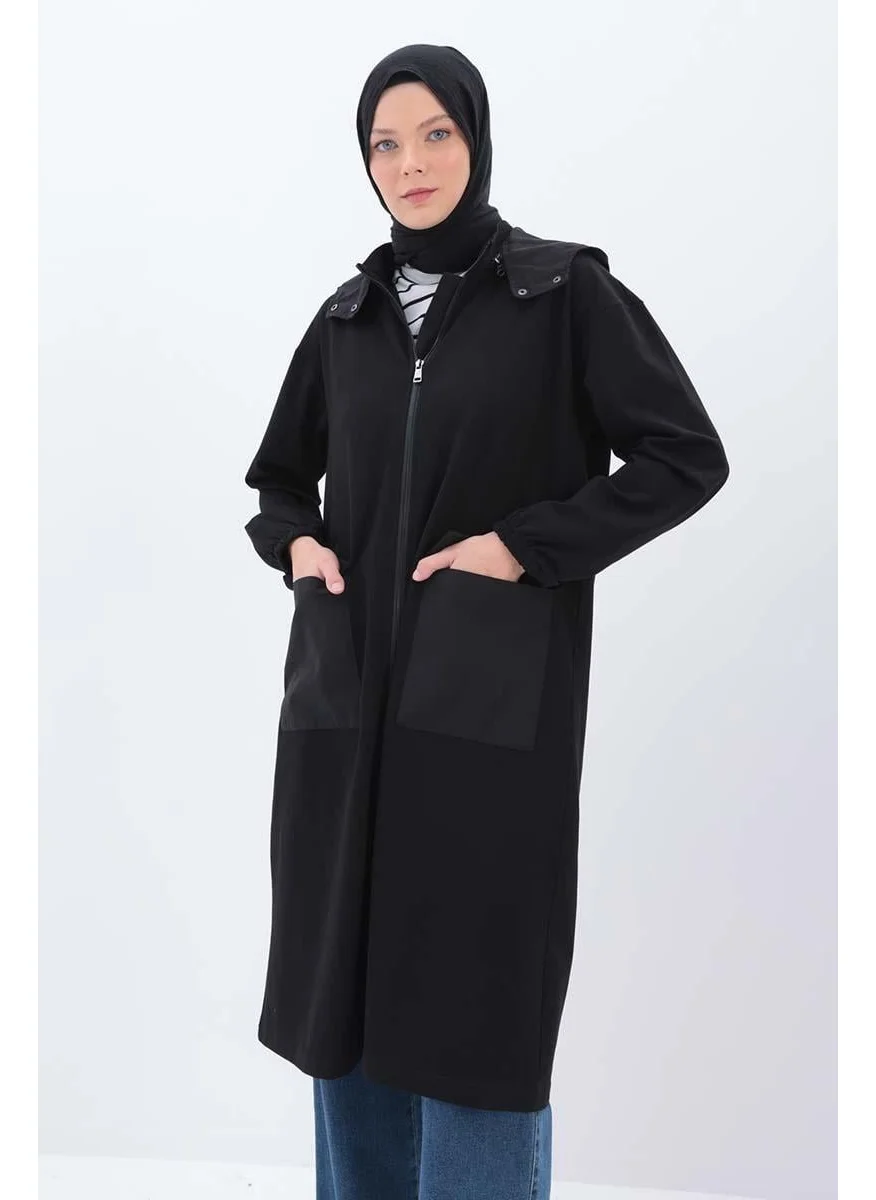 Allday Black-Hooded Zippered Cardigan