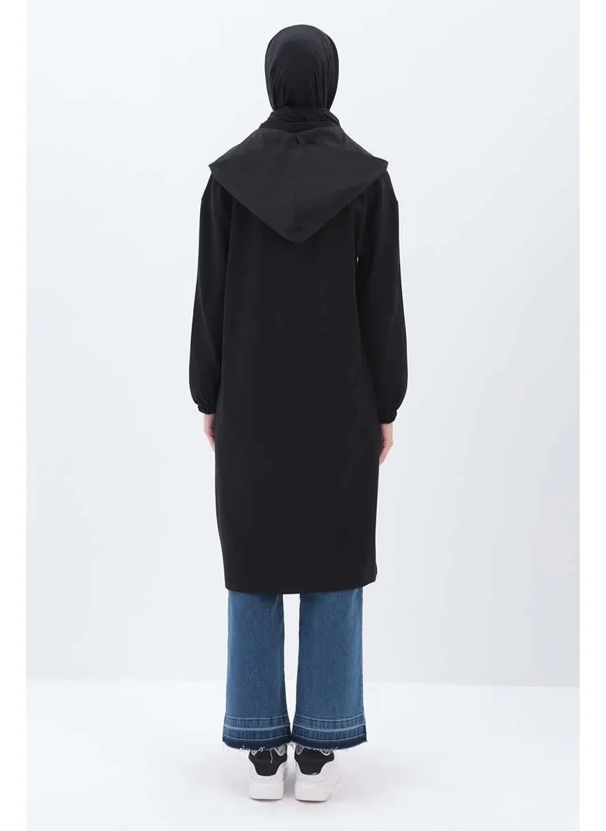Allday Black-Hooded Zippered Cardigan