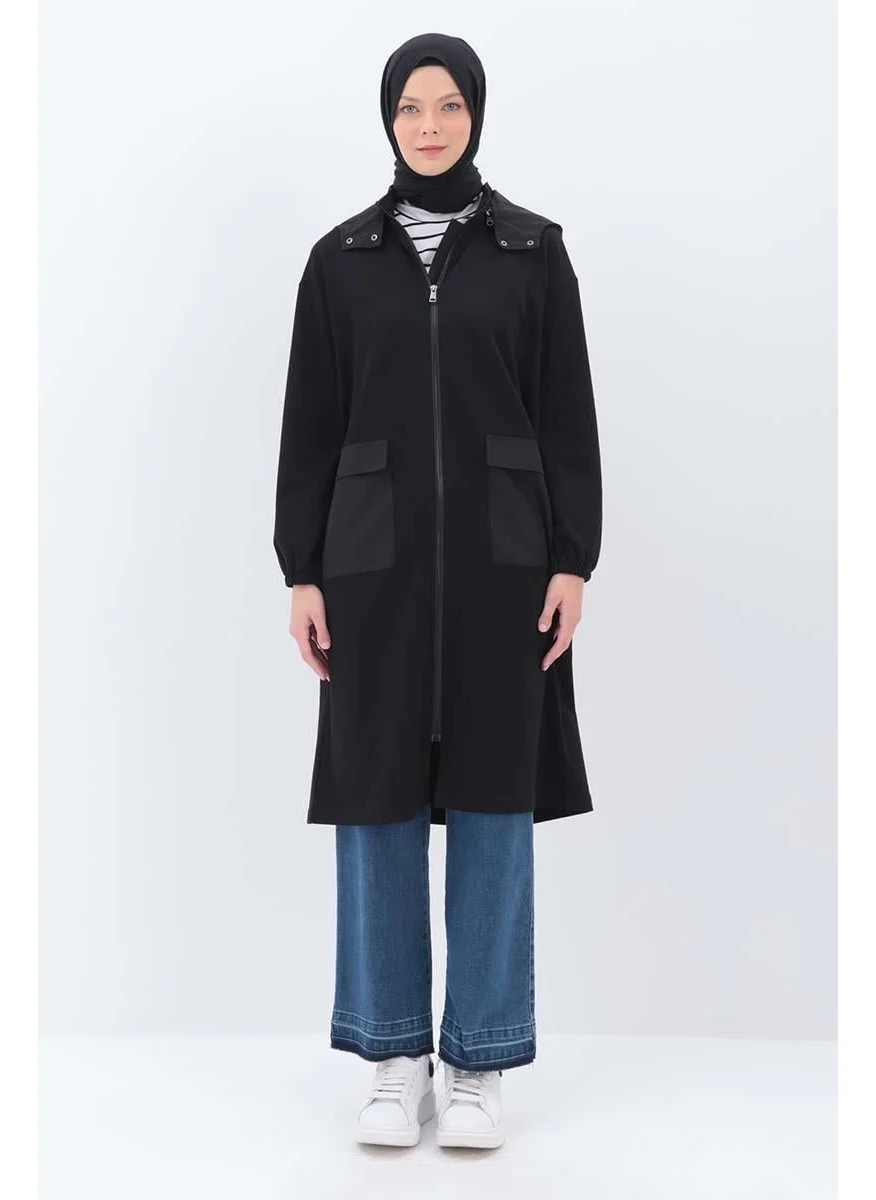 Allday Black-Hooded Zippered Cardigan