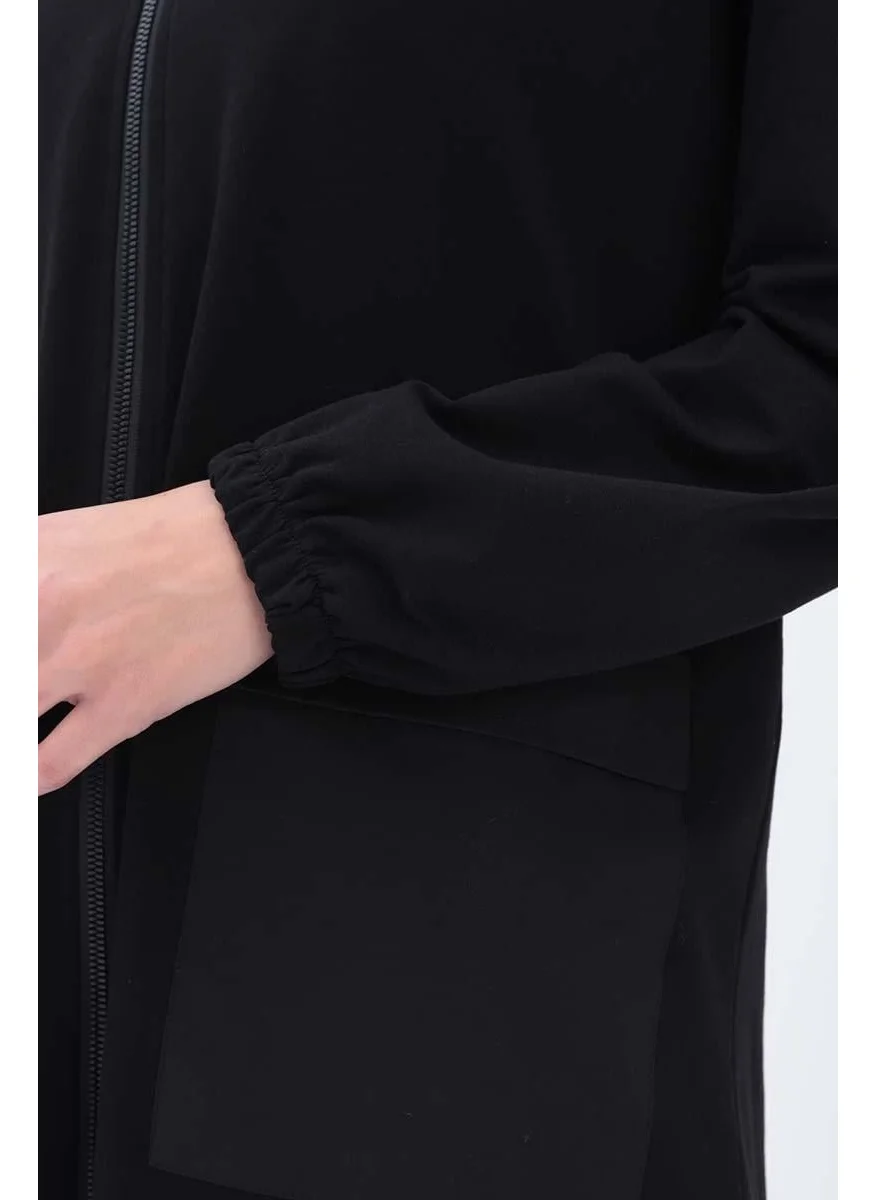 Allday Black-Hooded Zippered Cardigan