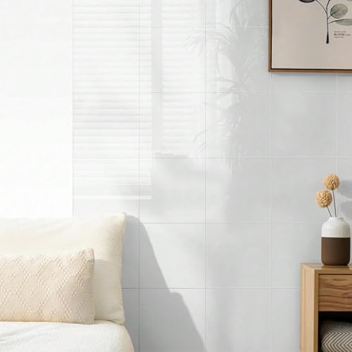 Chejiaye 10pcs Marble Peel and Stick Backsplash Waterproof Washroom Wall Panels, Peel and Stick Tile, PVC Foam Wall Panels for Kitchen,Pure White,Slightly Yellowish(Not Real Tile,11.8" x 11.8") - Image 2
