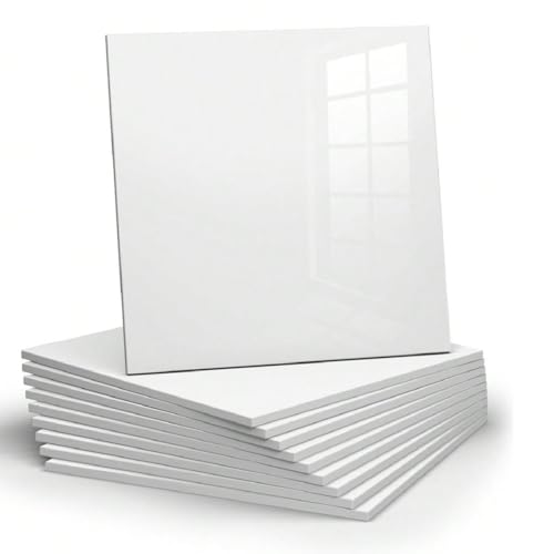 Chejiaye 10pcs Marble Peel and Stick Backsplash Waterproof Washroom Wall Panels, Peel and Stick Tile, PVC Foam Wall Panels for Kitchen,Pure White,Slightly Yellowish(Not Real Tile,11.8" x 11.8") - Image 1