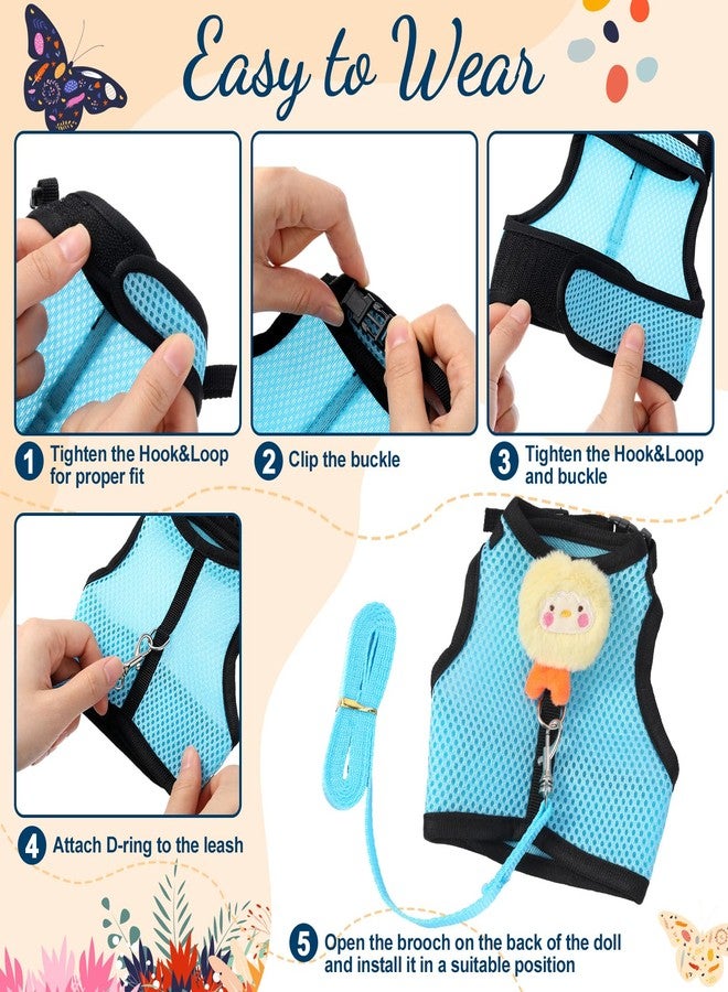 Bunnycool Rabbit Harness and Leash Set with 2 Cute Decorations Soft Adjustable Buckle Breathable Mesh Vest Harness for Rabbits Ferret Small Pig Puppy Walking Supplies(Light Blue, Lively Pattern) - Image 5