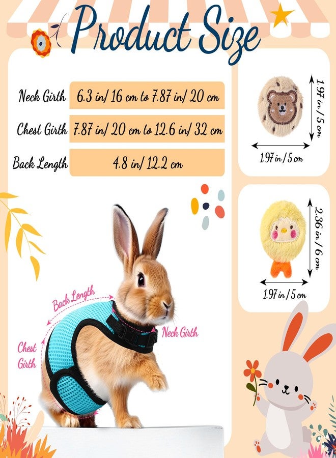 Bunnycool Rabbit Harness and Leash Set with 2 Cute Decorations Soft Adjustable Buckle Breathable Mesh Vest Harness for Rabbits Ferret Small Pig Puppy Walking Supplies(Light Blue, Lively Pattern) - Image 3