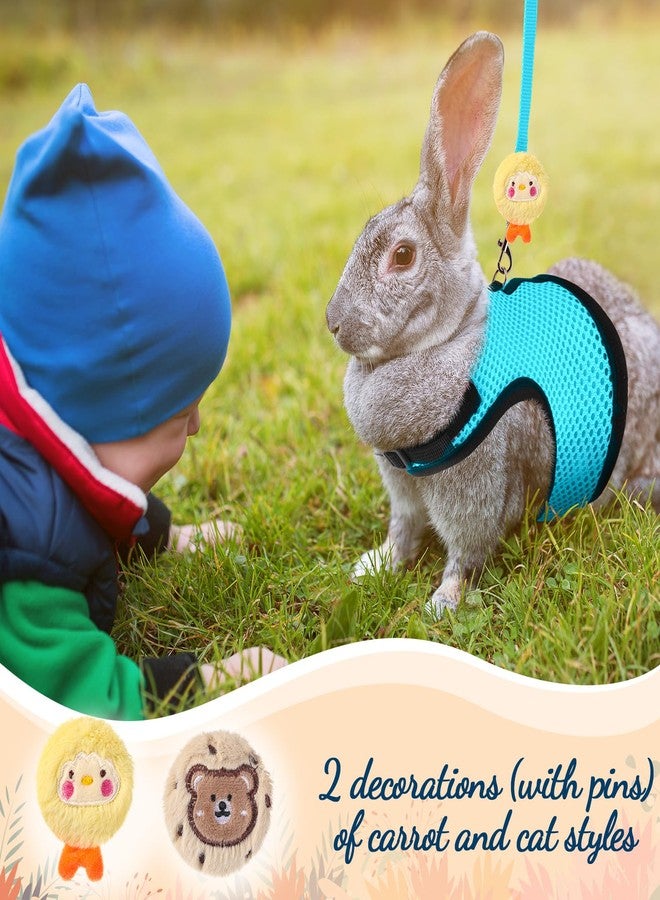 Bunnycool Rabbit Harness and Leash Set with 2 Cute Decorations Soft Adjustable Buckle Breathable Mesh Vest Harness for Rabbits Ferret Small Pig Puppy Walking Supplies(Light Blue, Lively Pattern) - Image 4