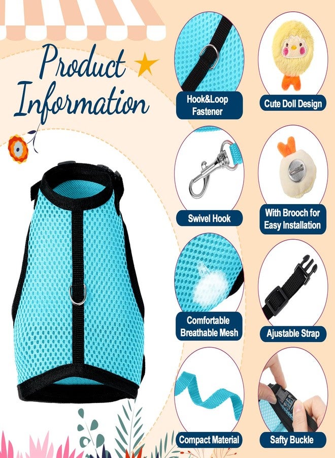 Bunnycool Rabbit Harness and Leash Set with 2 Cute Decorations Soft Adjustable Buckle Breathable Mesh Vest Harness for Rabbits Ferret Small Pig Puppy Walking Supplies(Light Blue, Lively Pattern) - Image 2
