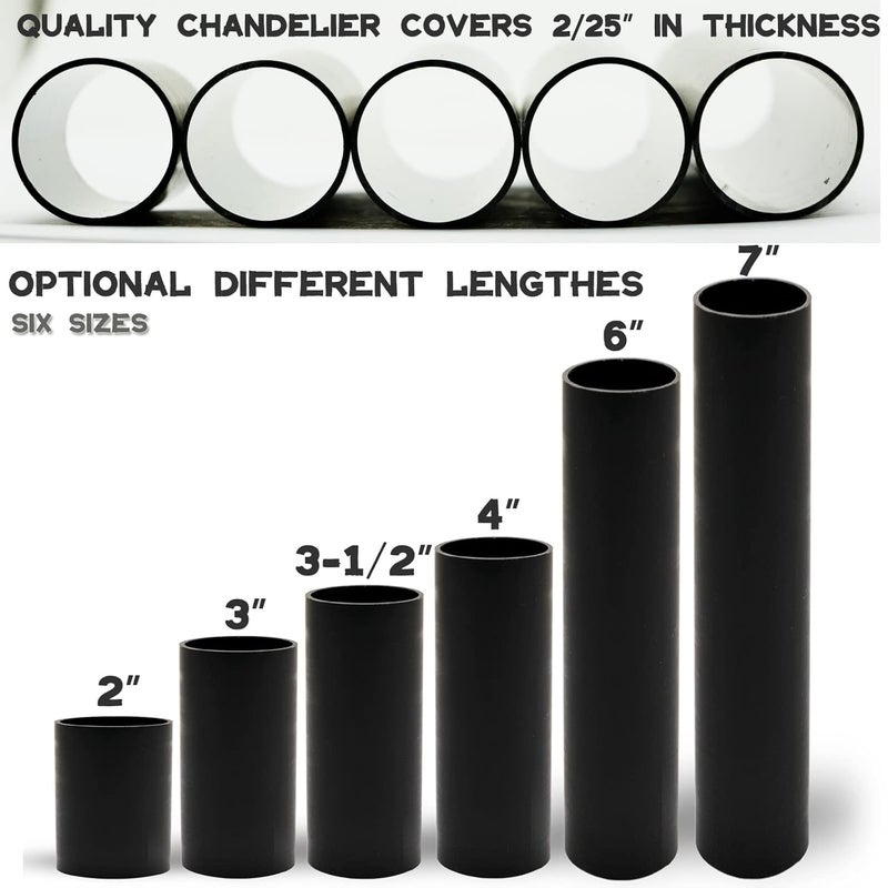 GooChan 2 3 4 6 7 Inch Black Plastic Candle Cover Sleeves,Chandelier Socket Sleeves,Candelabra Base E12 Socket Covers Set of 12 (7-Inch Long / 12-Pack) - Image 4