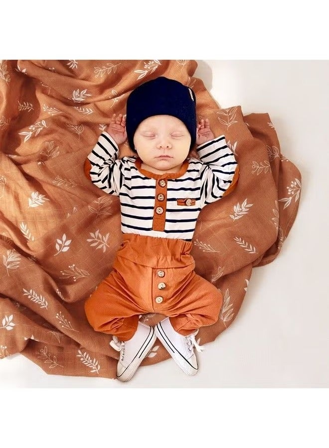 Bluejw 120x120cm Class A Cotton Gauze Baby Swaddle Blanket Newborn Anti-Startle Swaddling Wrap（brown） - Image 2