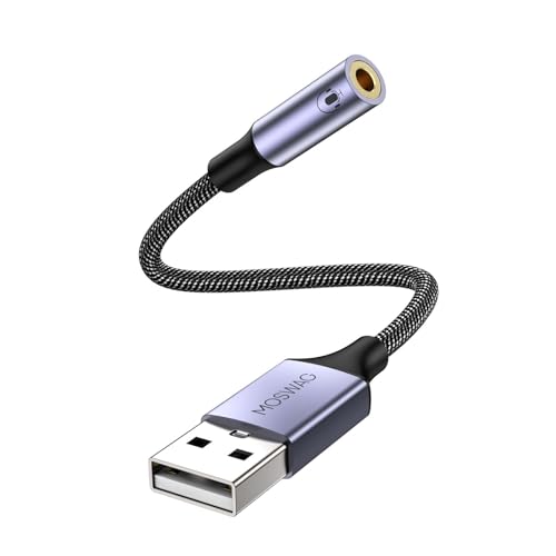MOSWAG USB to Audio Jack Adapter 0.65Feet/20cm, External Sound Card Jack Audio Adapter with 3.5mm Aux Stereo Converter Compatible with Headset, PC, Laptop, Linux, Desktops, PS4 and More Device - Image 1