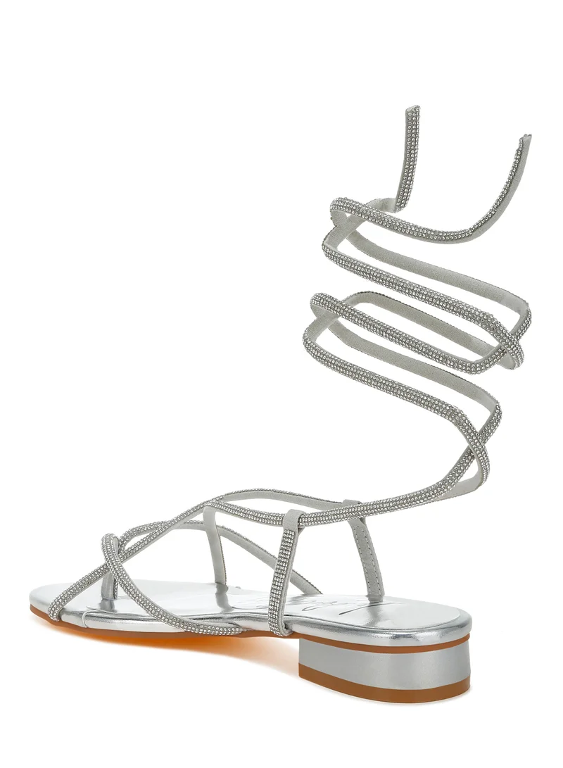 London Rag Rhinestone Embellished Lace-Up Sandals in Silver