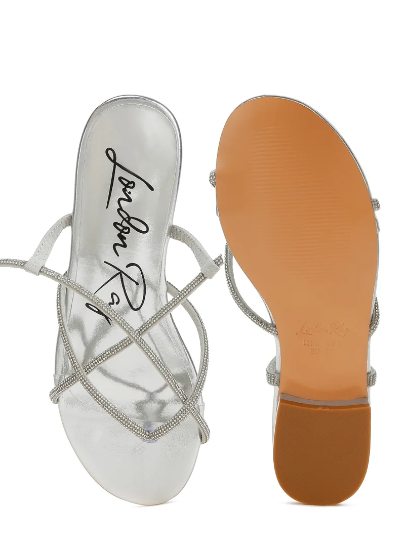 London Rag Rhinestone Embellished Lace-Up Sandals in Silver