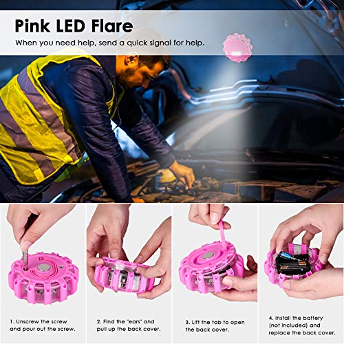 THINKWORK Car Emergency Kit for Teen Girls and Lady's Gifts, Pink Emergency Roadside Assistance Kit with 10FT Jumper, First Aid Kit, LED Flare, Deer Whistles, and More Ideal Pink Accessories Tool - Image 4