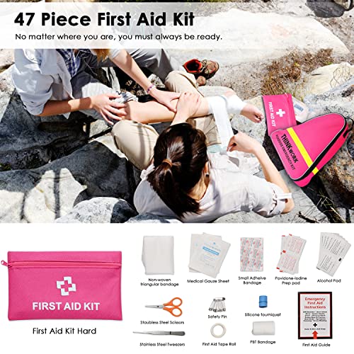 THINKWORK Car Emergency Kit for Teen Girls and Lady's Gifts, Pink Emergency Roadside Assistance Kit with 10FT Jumper, First Aid Kit, LED Flare, Deer Whistles, and More Ideal Pink Accessories Tool - Image 3