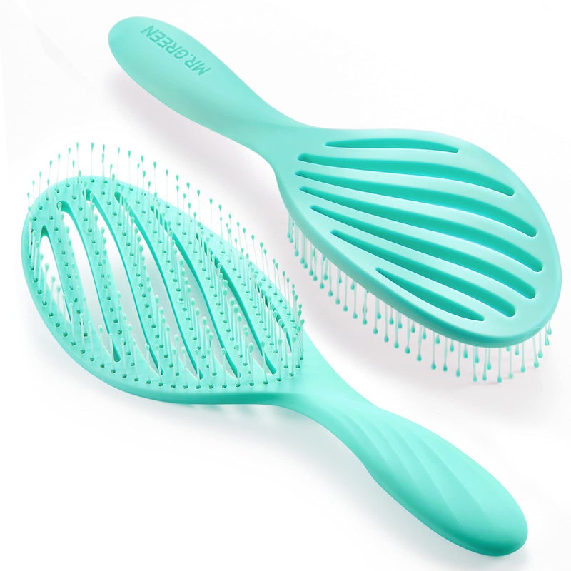 MRGREEN Hollow Out Hair Brush Scalp Massage Combs Hair Styling Detangler Fast Blow Drying Detangling Tool For Wet Dry Curly Hair Green